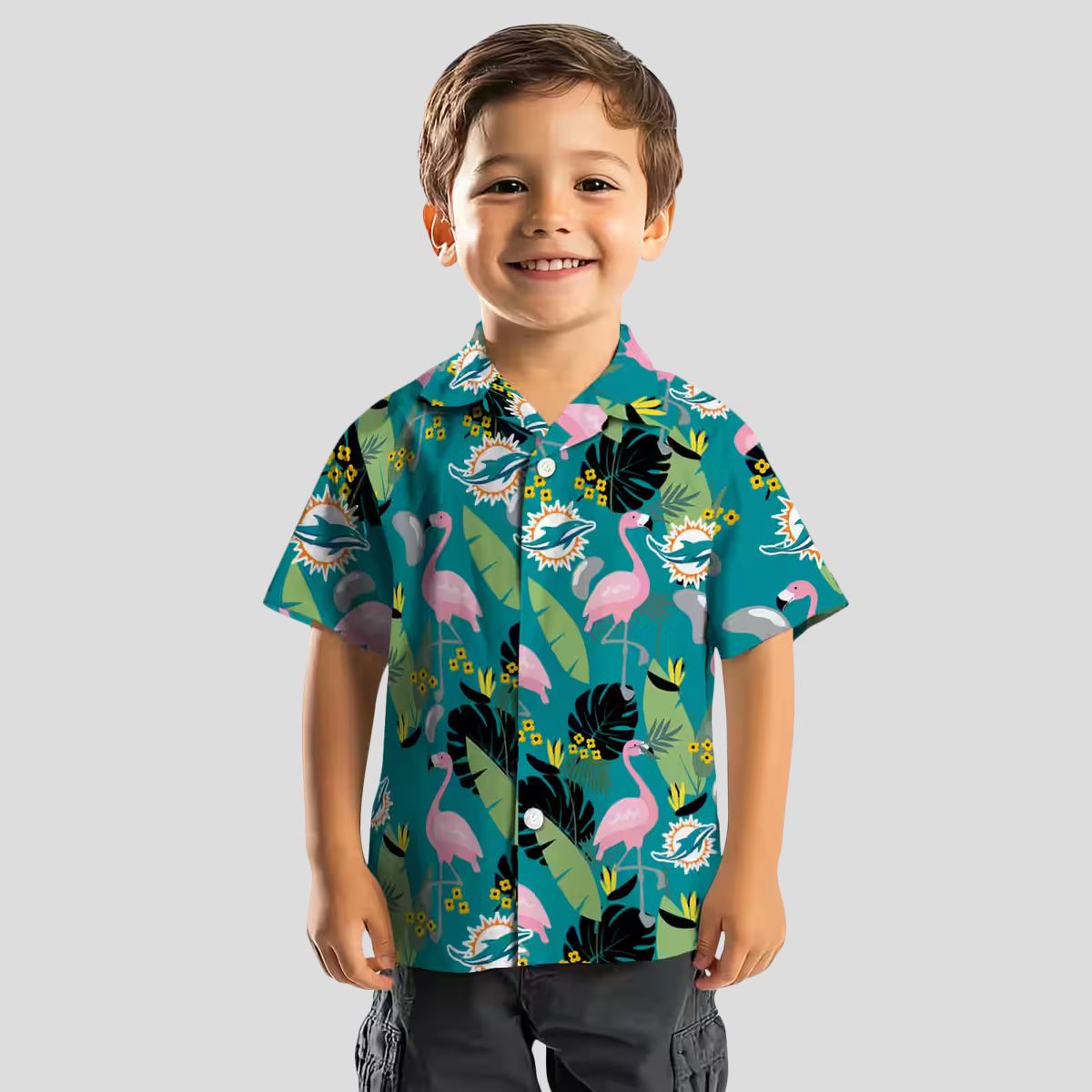 NFL Miami Dolphins Game Day Hawaiian Shirt – Aqua Flamingo & Palm Leaf Print