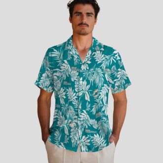 NFL Miami Dolphins Hawaiian Shirt, Aqua White Leaf Print for Beach & Game Day