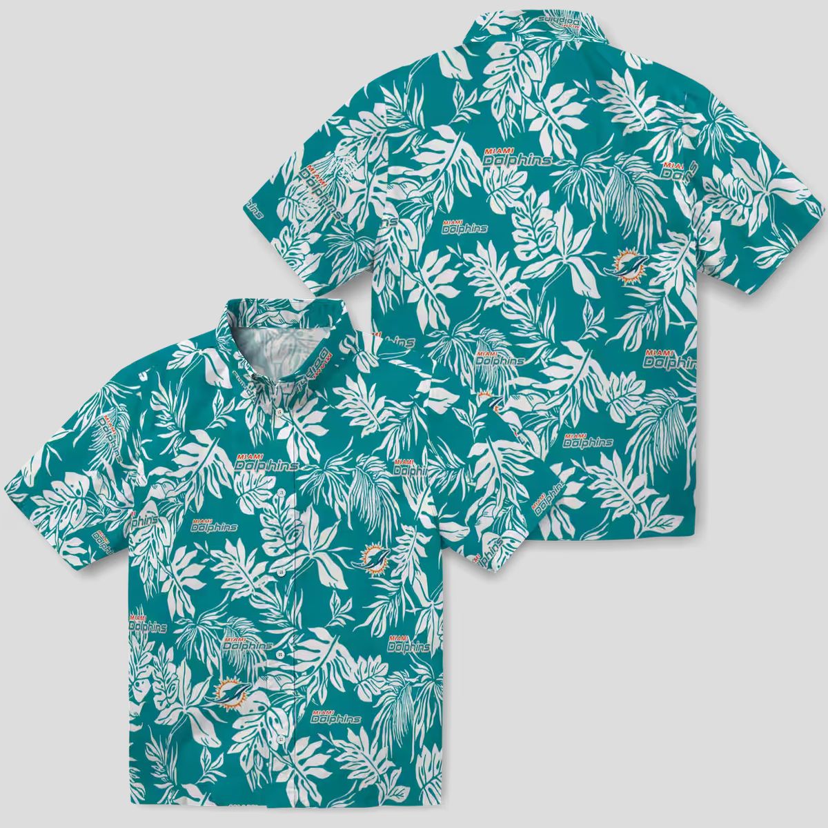 NFL Miami Dolphins Hawaiian Shirt, Aqua White Leaf Print for Beach & Game Day