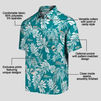 NFL Miami Dolphins Hawaiian Shirt, Aqua White Leaf Print for Beach & Game Day