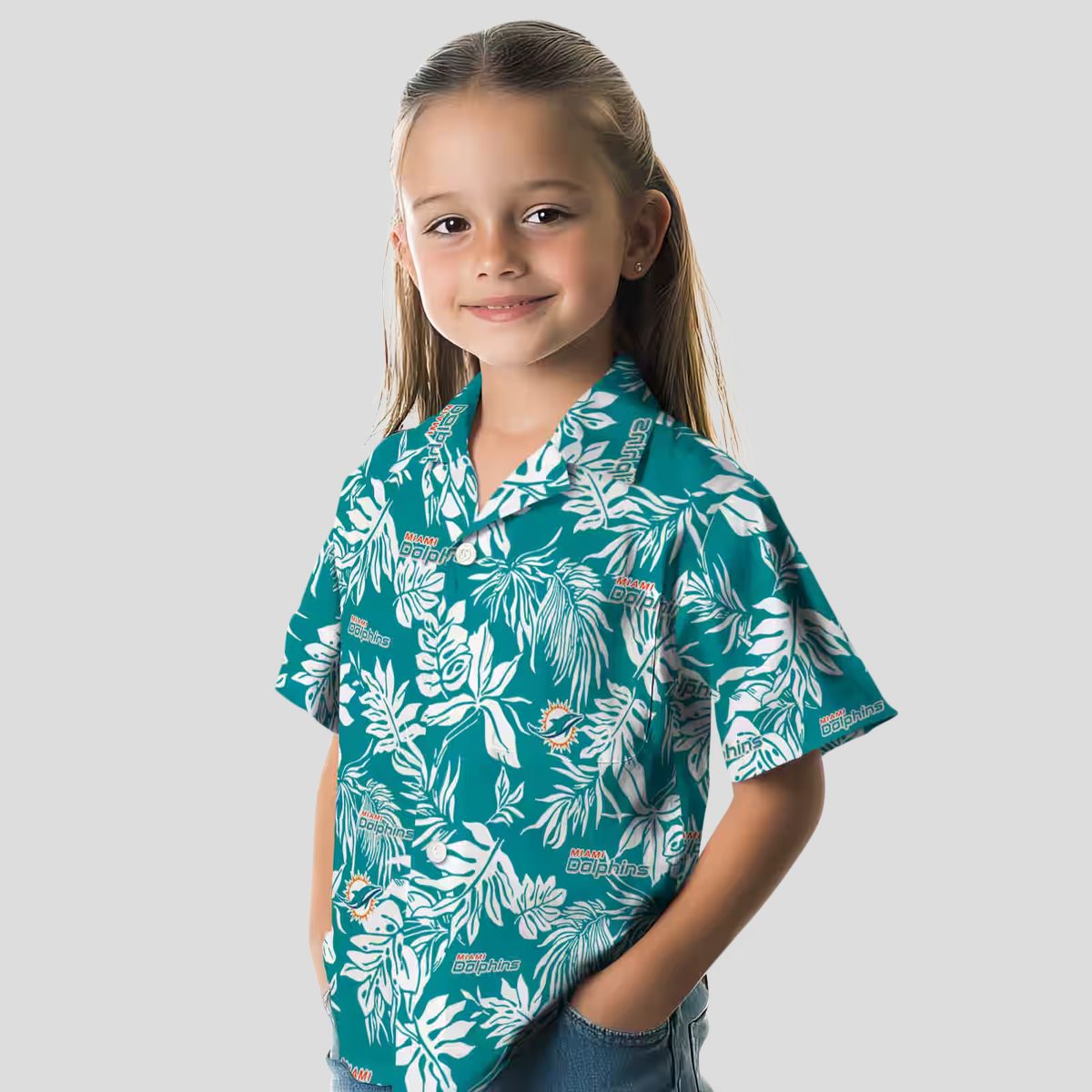 NFL Miami Dolphins Hawaiian Shirt, Aqua White Leaf Print for Beach & Game Day