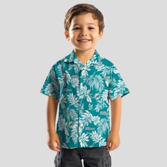 NFL Miami Dolphins Hawaiian Shirt, Aqua White Leaf Print for Beach & Game Day