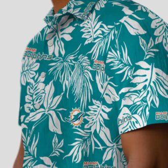 NFL Miami Dolphins Hawaiian Shirt, Aqua White Leaf Print for Beach & Game Day