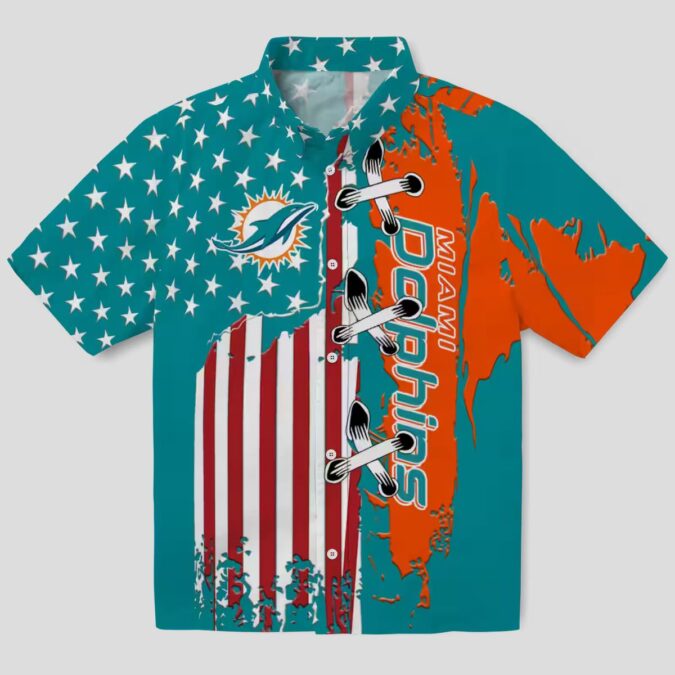 NFL Miami Dolphins Stitched Flag Hawaiian Shirt, Aqua Beachwear for Fans