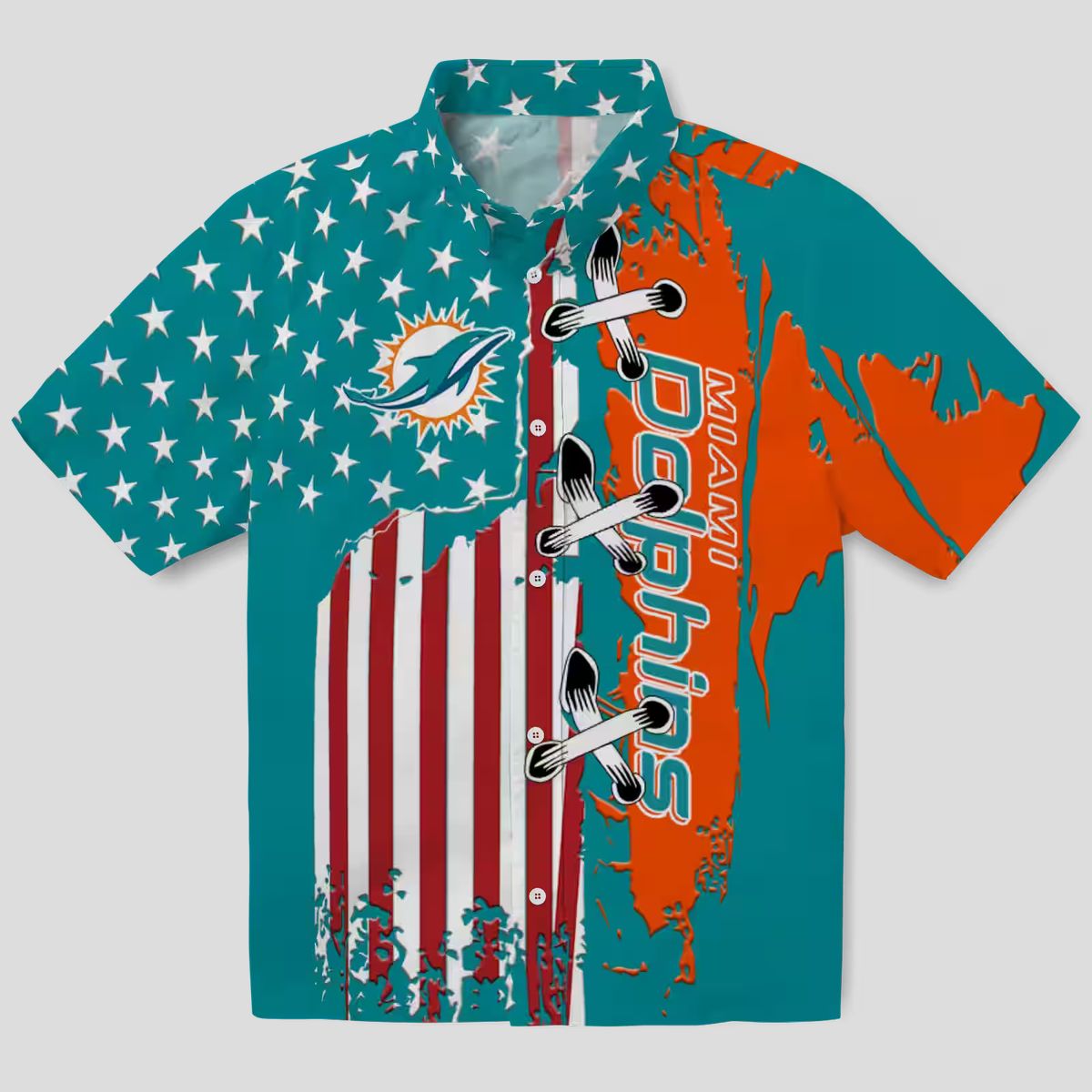 NFL Miami Dolphins Stitched Flag Hawaiian Shirt, Aqua Beachwear for Fans