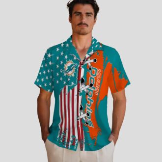 NFL Miami Dolphins Stitched Flag Hawaiian Shirt, Aqua Beachwear for Fans