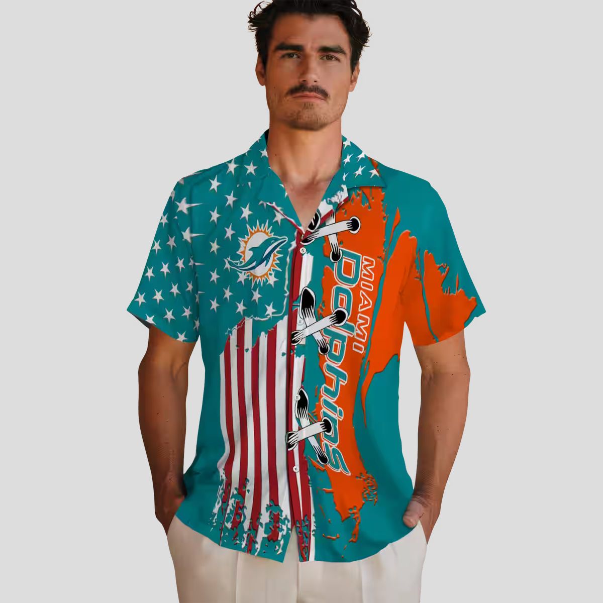 NFL Miami Dolphins Stitched Flag Hawaiian Shirt, Aqua Beachwear for Fans