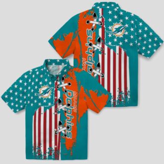 NFL Miami Dolphins Stitched Flag Hawaiian Shirt, Aqua Beachwear for Fans