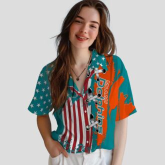 NFL Miami Dolphins Stitched Flag Hawaiian Shirt, Aqua Beachwear for Fans