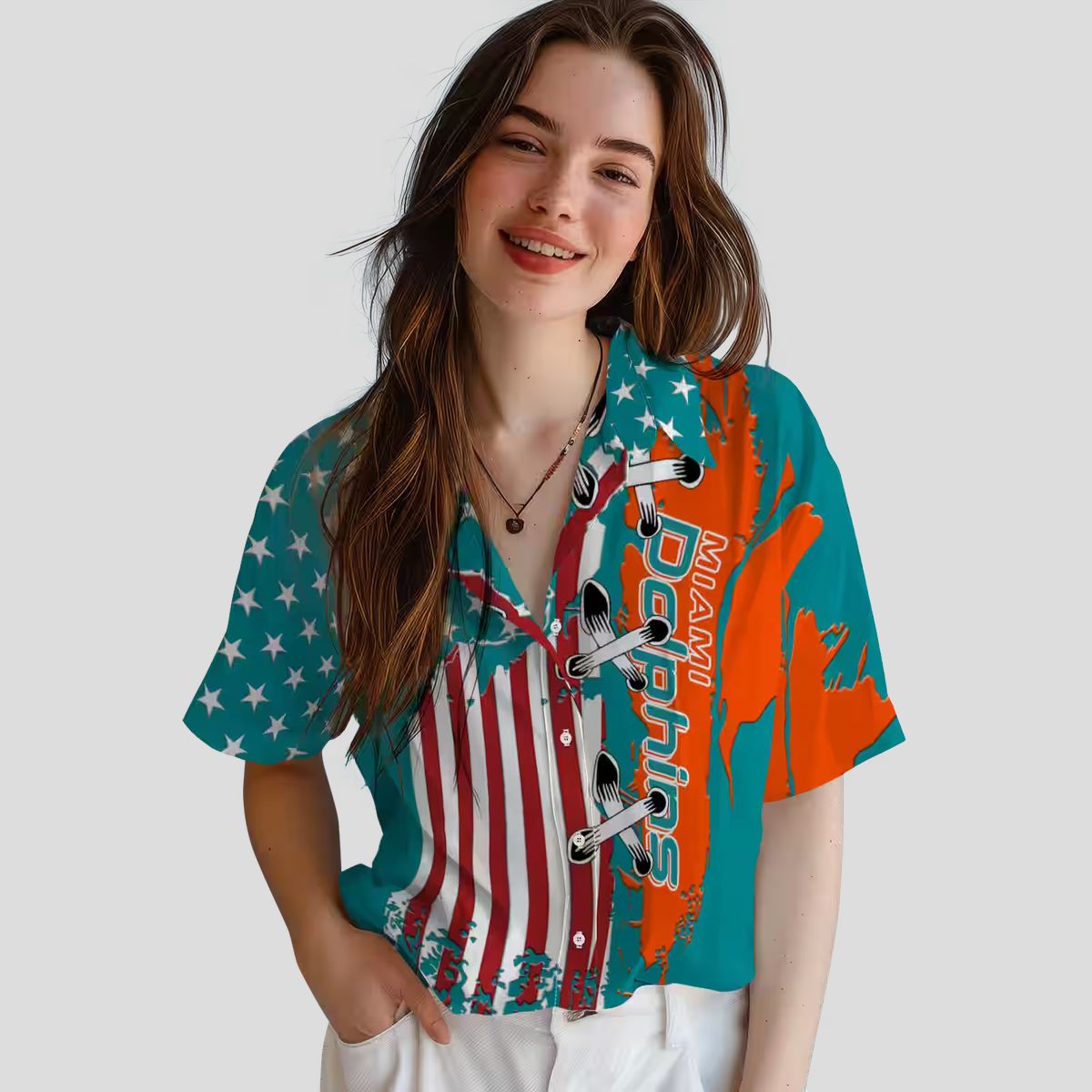 NFL Miami Dolphins Stitched Flag Hawaiian Shirt, Aqua Beachwear for Fans