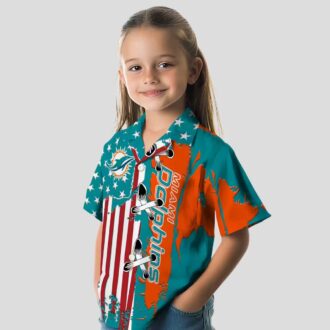 NFL Miami Dolphins Stitched Flag Hawaiian Shirt, Aqua Beachwear for Fans