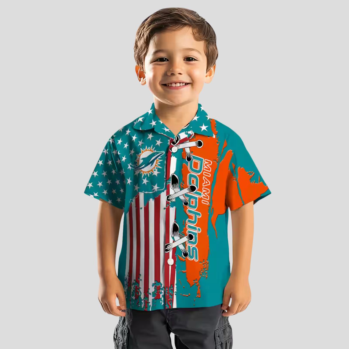 NFL Miami Dolphins Stitched Flag Hawaiian Shirt, Aqua Beachwear for Fans