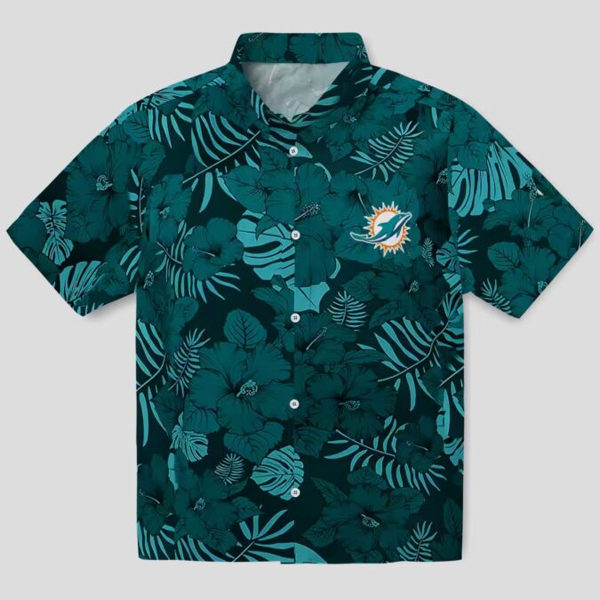 NFL Miami Dolphins Summer Hawaiian Shirt, Aqua Palm Tree Jungle Theme