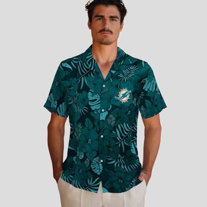 NFL Miami Dolphins Summer Hawaiian Shirt, Aqua Palm Tree Jungle Theme