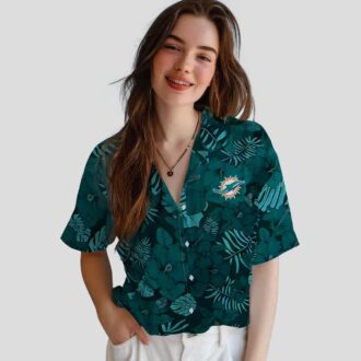 NFL Miami Dolphins Summer Hawaiian Shirt, Aqua Palm Tree Jungle Theme