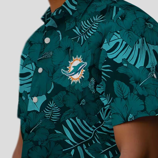 NFL Miami Dolphins Summer Hawaiian Shirt, Aqua Palm Tree Jungle Theme