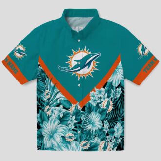 Personalized Miami Dolphins Hawaiian Shirt – Aqua Floral Chevron Beachwear