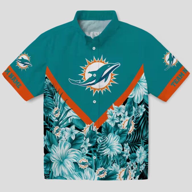 Personalized Miami Dolphins Hawaiian Shirt – Aqua Floral Chevron Beachwear