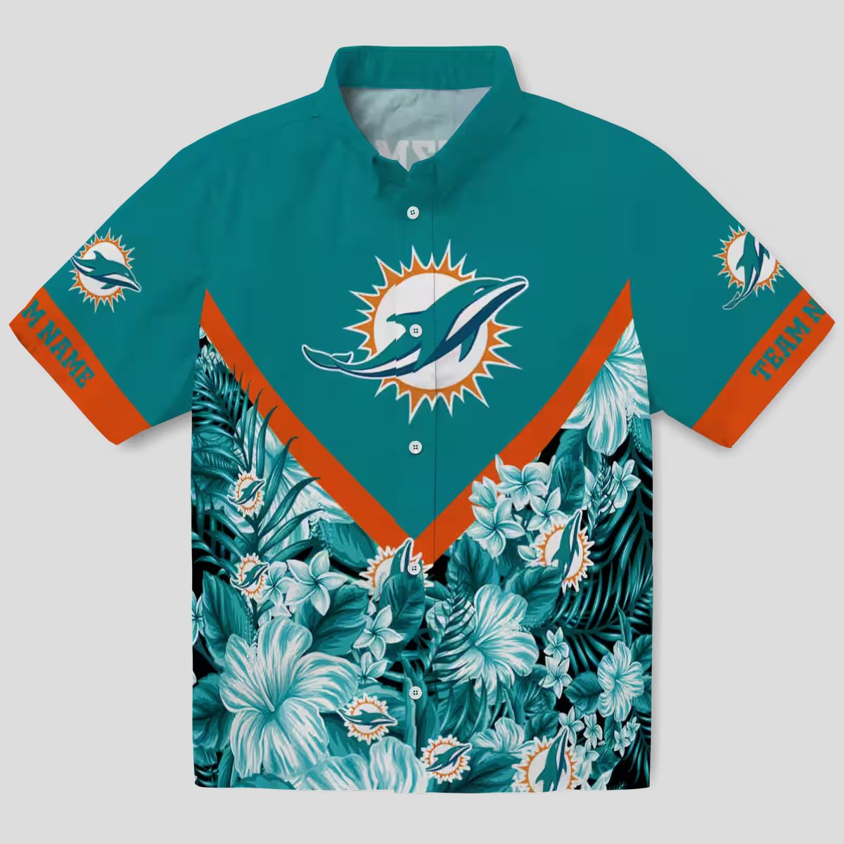 Personalized Miami Dolphins Hawaiian Shirt – Aqua Floral Chevron Beachwear