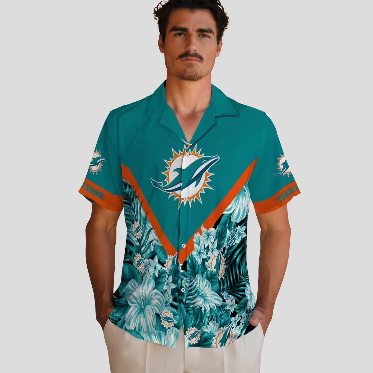 Personalized Miami Dolphins Hawaiian Shirt – Aqua Floral Chevron Beachwear