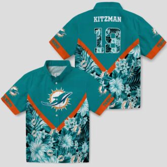 Personalized Miami Dolphins Hawaiian Shirt – Aqua Floral Chevron Beachwear