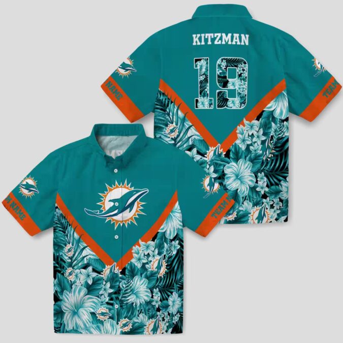 Personalized Miami Dolphins Hawaiian Shirt – Aqua Floral Chevron Beachwear