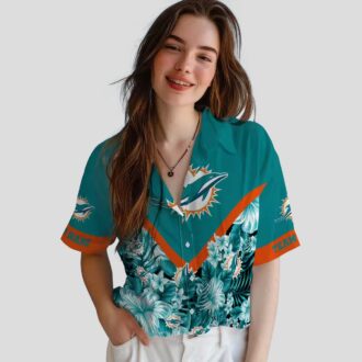Personalized Miami Dolphins Hawaiian Shirt – Aqua Floral Chevron Beachwear