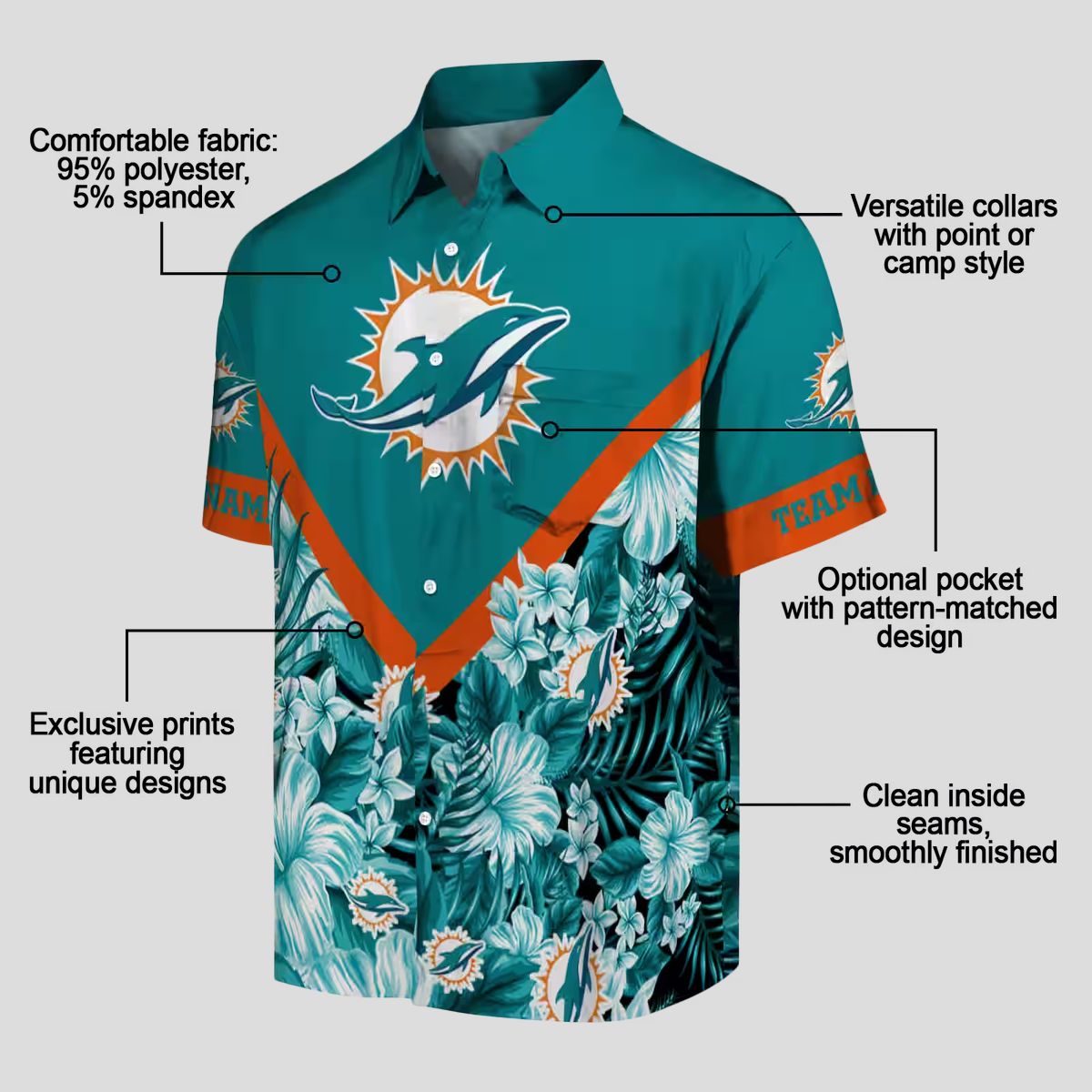 Personalized Miami Dolphins Hawaiian Shirt – Aqua Floral Chevron Beachwear