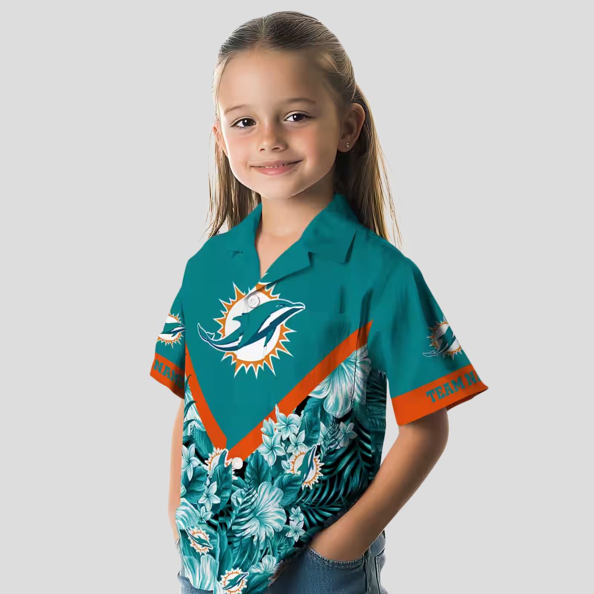 Personalized Miami Dolphins Hawaiian Shirt – Aqua Floral Chevron Beachwear