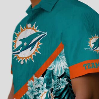 Personalized Miami Dolphins Hawaiian Shirt – Aqua Floral Chevron Beachwear