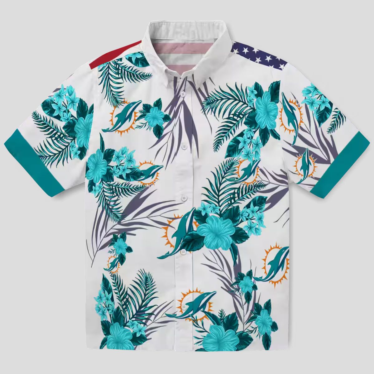 Tropical Miami Dolphins Hawaiian Shirt – Patriotic Hibiscus Aloha Style