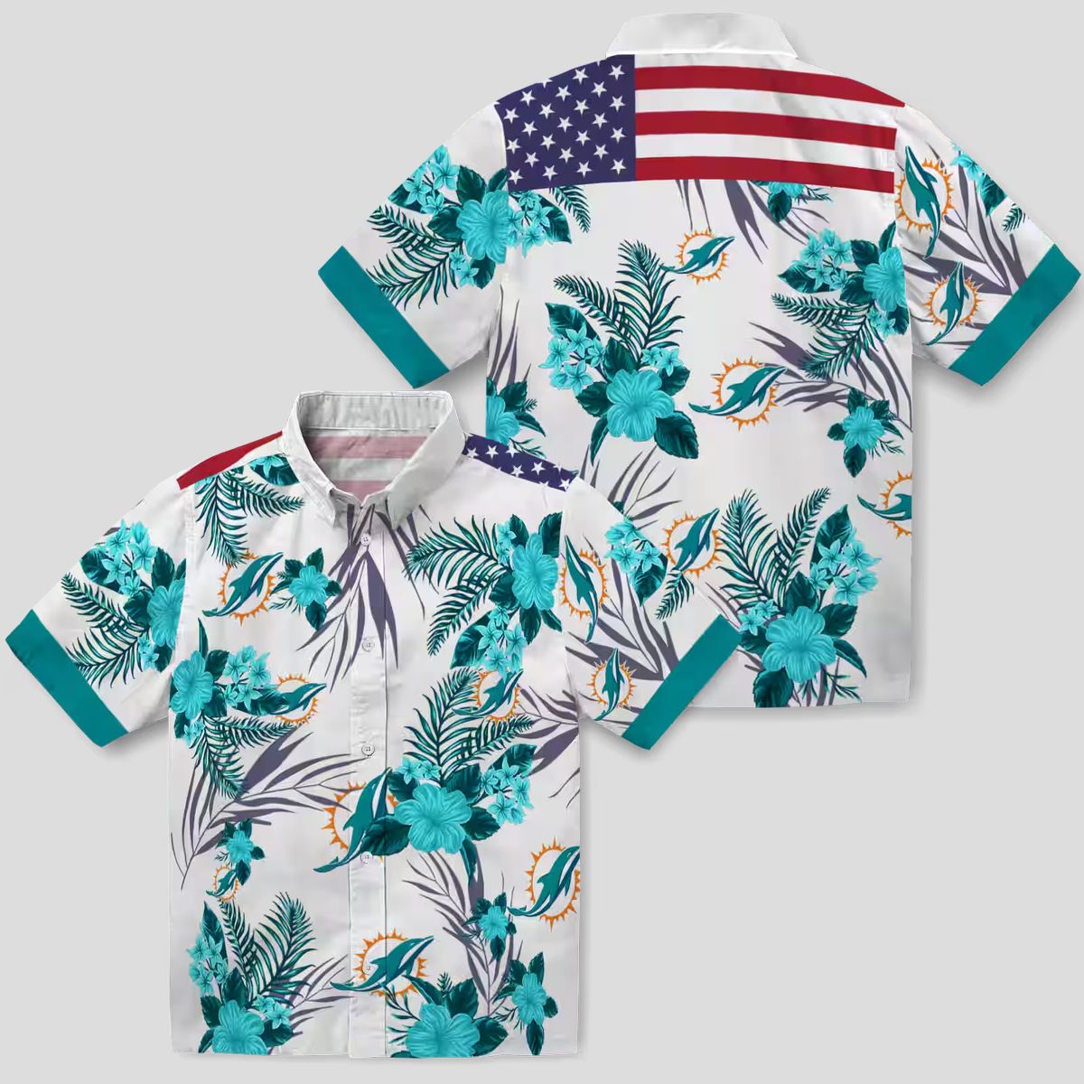 Tropical Miami Dolphins Hawaiian Shirt – Patriotic Hibiscus Aloha Style