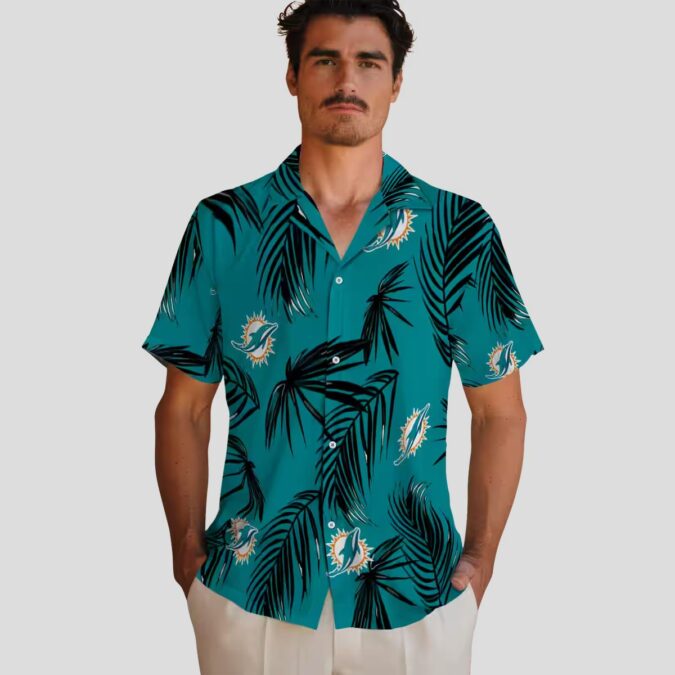 Women's Miami Dolphins Aloha Hawaiian Shirt, Palm Leaf Summer Style