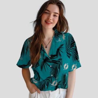 Women's Miami Dolphins Aloha Hawaiian Shirt, Palm Leaf Summer Style