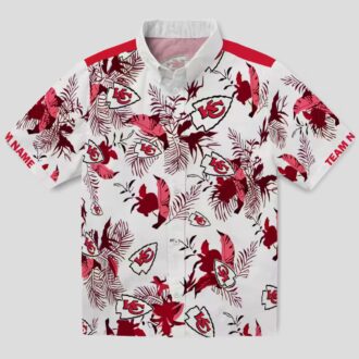 Best Kansas City Chiefs Hawaiian Shirt, Custom Botanical Red White Aloha Button Up