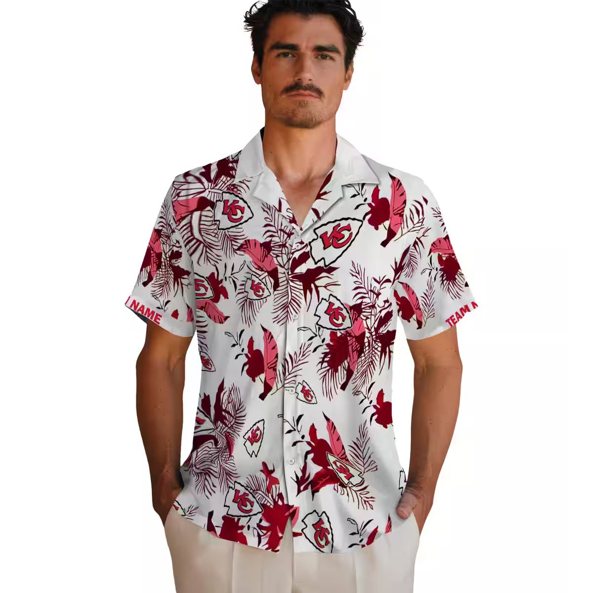 Best Kansas City Chiefs Hawaiian Shirt, Custom Botanical Red White Aloha Button Up