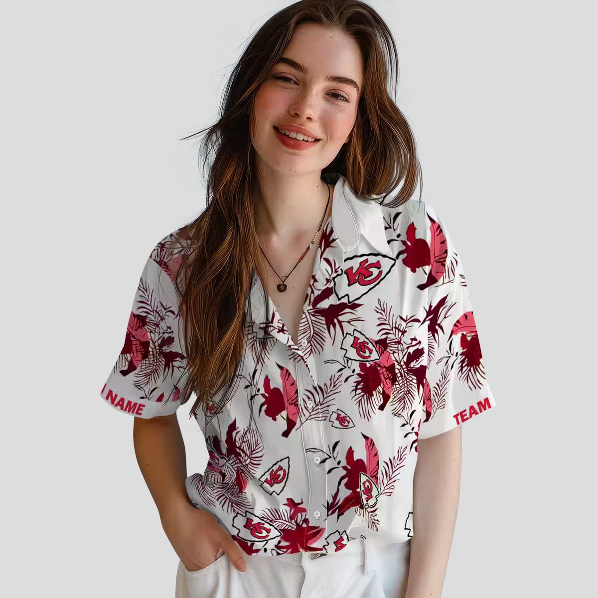 Best Kansas City Chiefs Hawaiian Shirt, Custom Botanical Red White Aloha Button Up