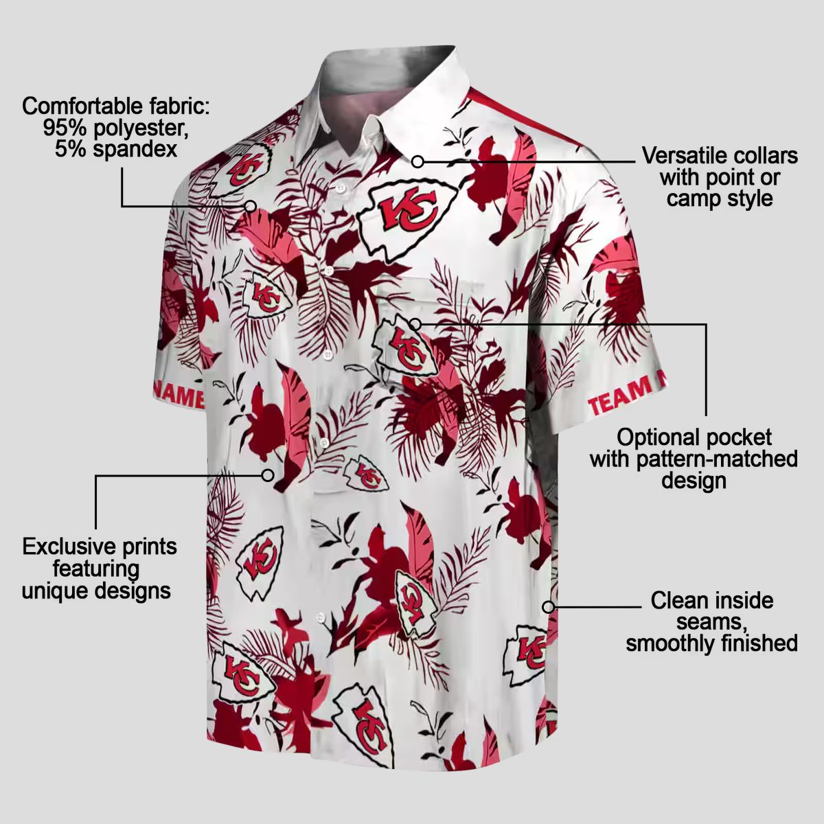Best Kansas City Chiefs Hawaiian Shirt, Custom Botanical Red White Aloha Button Up