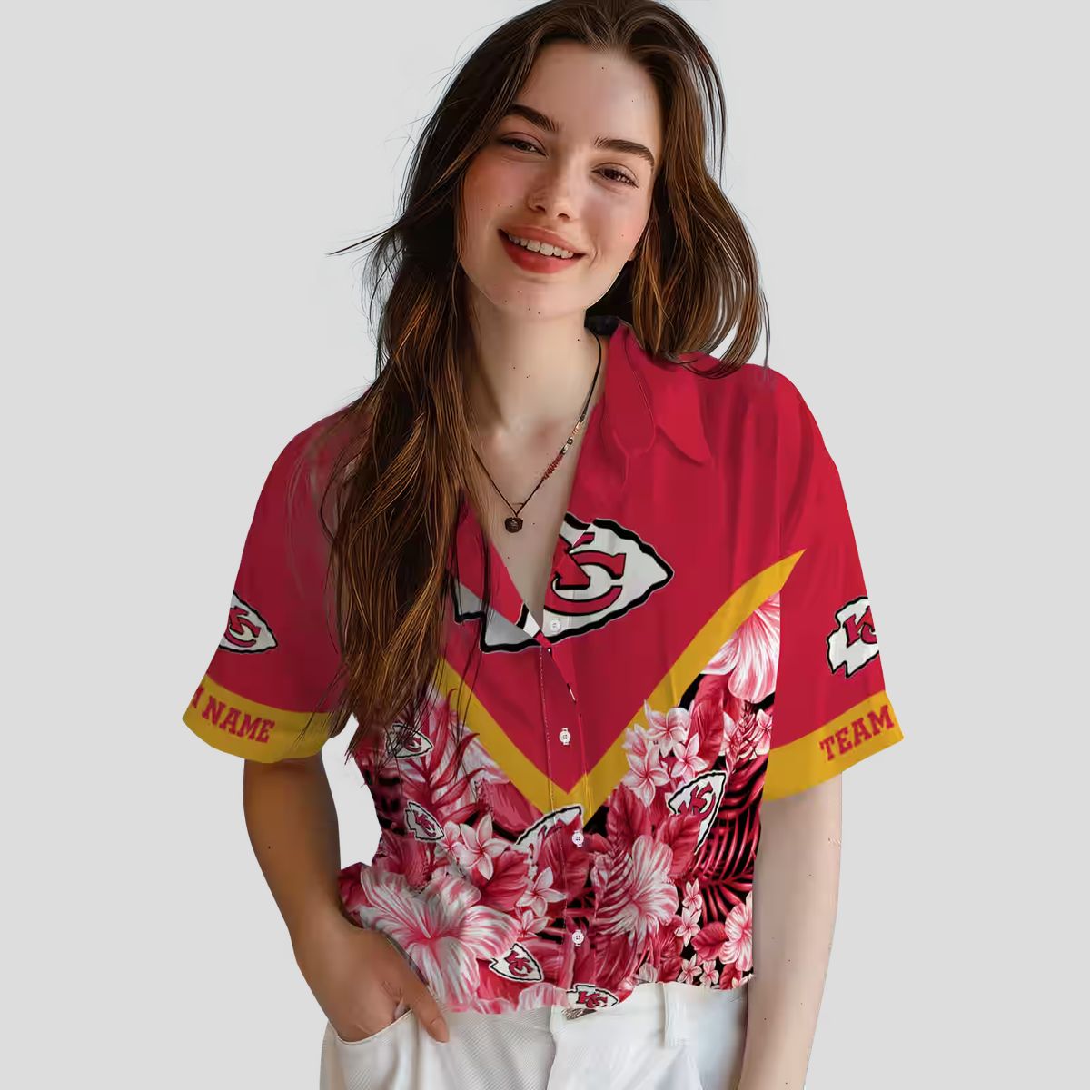 Custom Kansas City Chiefs Floral Hawaiian Shirt, Red Chevron Beach Vacation Outfit