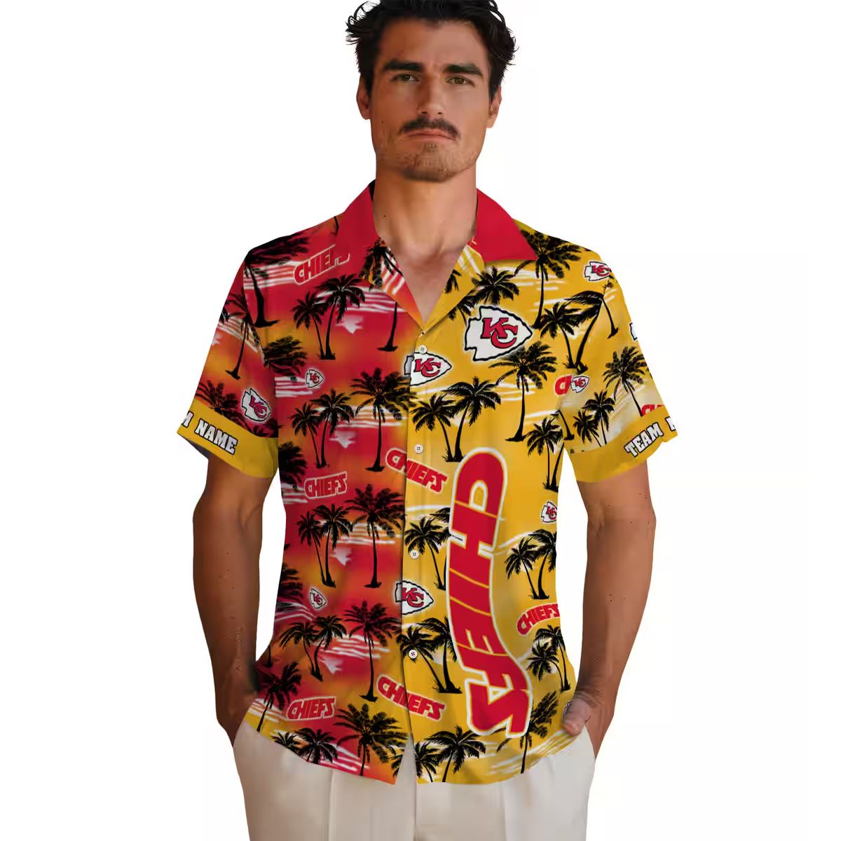 Custom Kansas City Chiefs Hawaiian Shirt, Palm Silhouettes Red Aloha Football Apparel