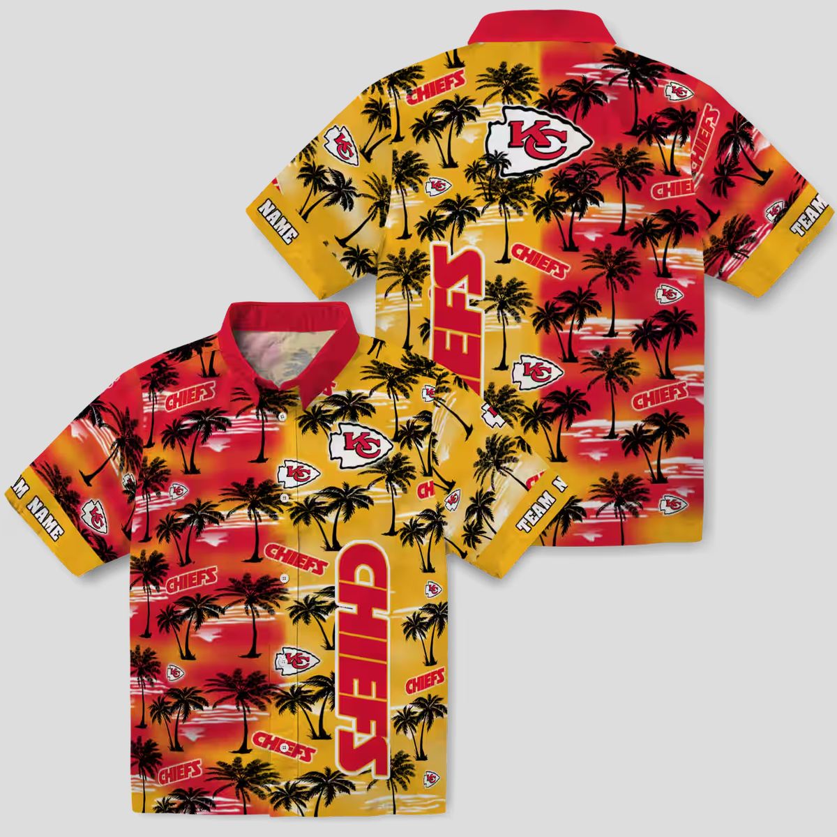 Custom Kansas City Chiefs Hawaiian Shirt, Palm Silhouettes Red Aloha Football Apparel