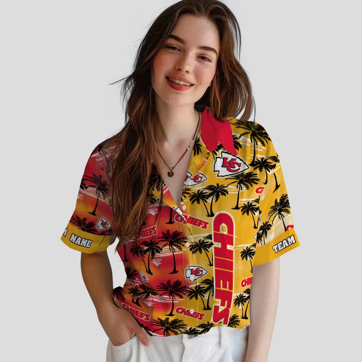 Custom Kansas City Chiefs Hawaiian Shirt, Palm Silhouettes Red Aloha Football Apparel