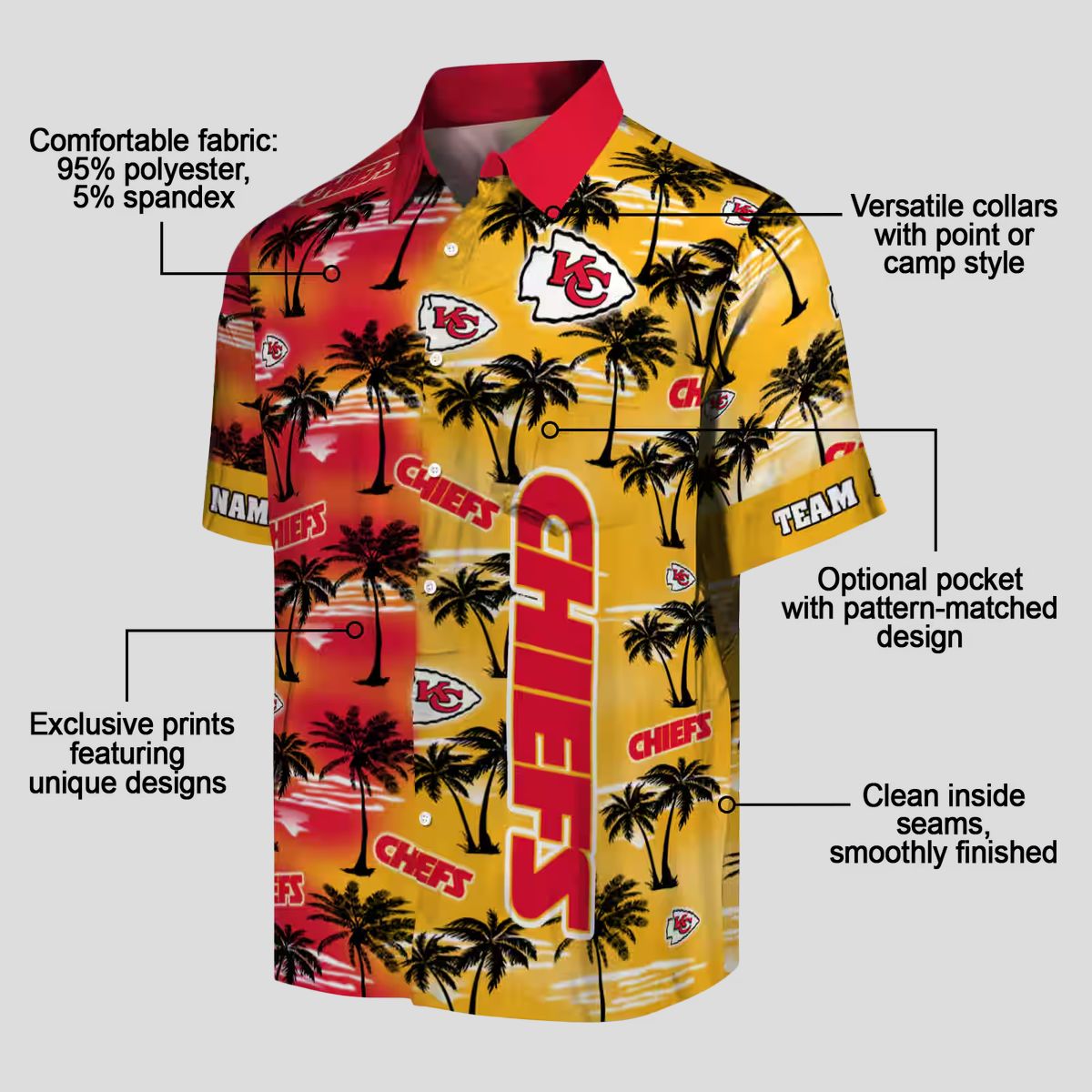 Custom Kansas City Chiefs Hawaiian Shirt, Palm Silhouettes Red Aloha Football Apparel
