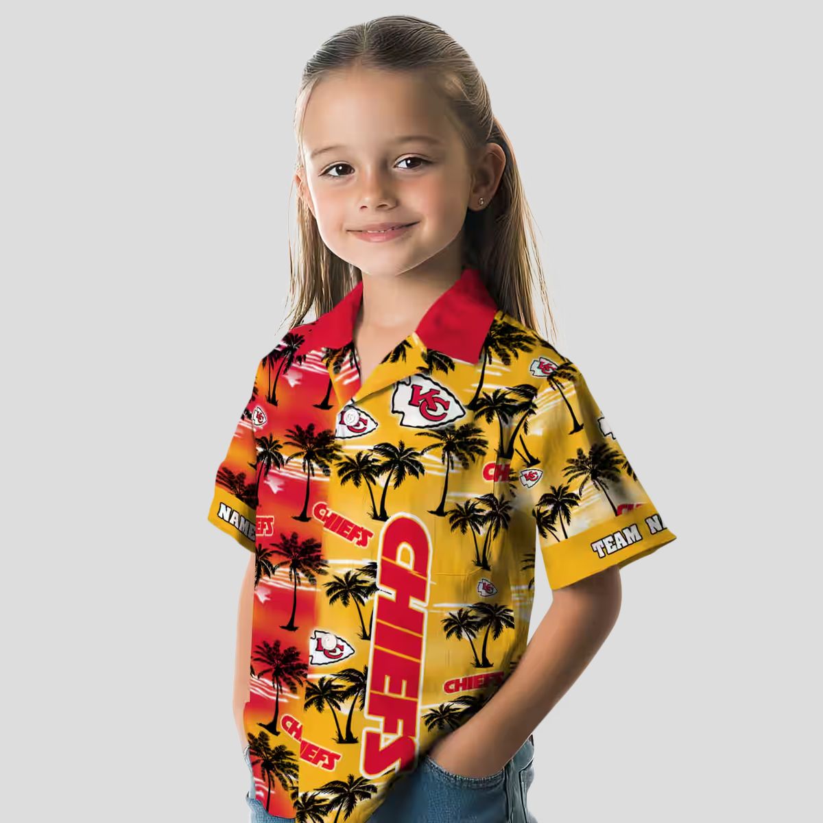 Custom Kansas City Chiefs Hawaiian Shirt, Palm Silhouettes Red Aloha Football Apparel