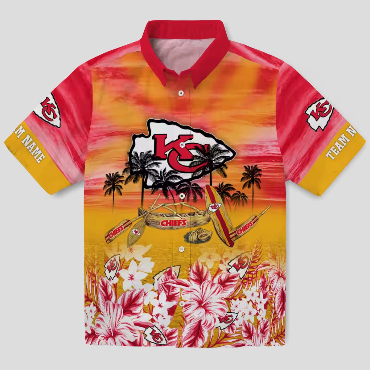 Custom Kansas City Chiefs Red Hawaiian Shirt, Tropical Canoe NFL Fan Gifts
