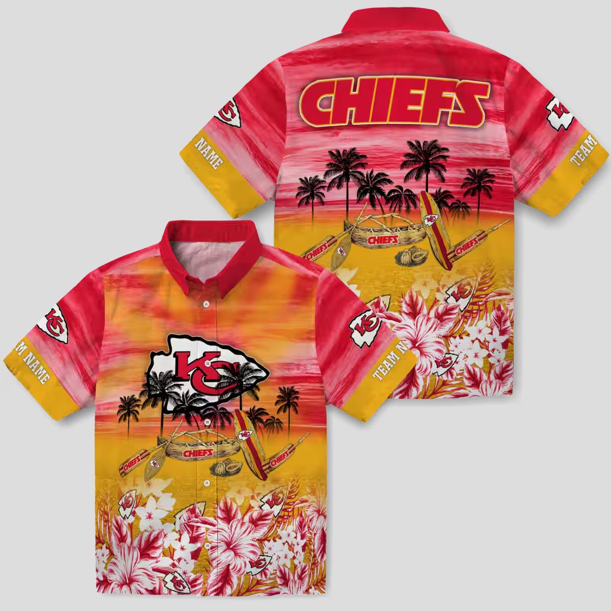 Custom Kansas City Chiefs Red Hawaiian Shirt, Tropical Canoe NFL Fan Gifts