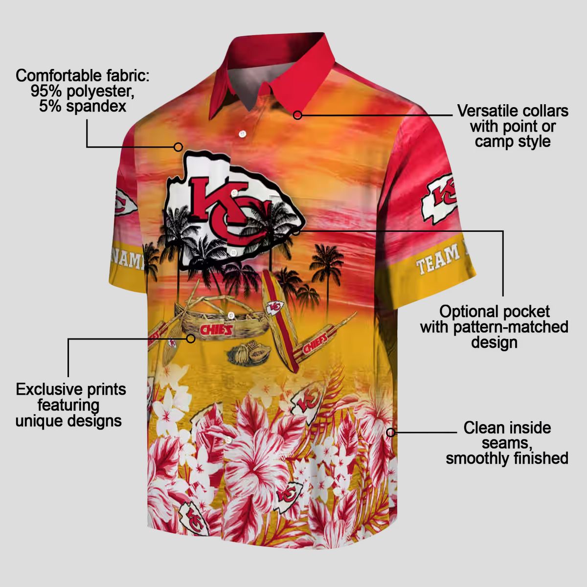 Custom Kansas City Chiefs Red Hawaiian Shirt, Tropical Canoe NFL Fan Gifts
