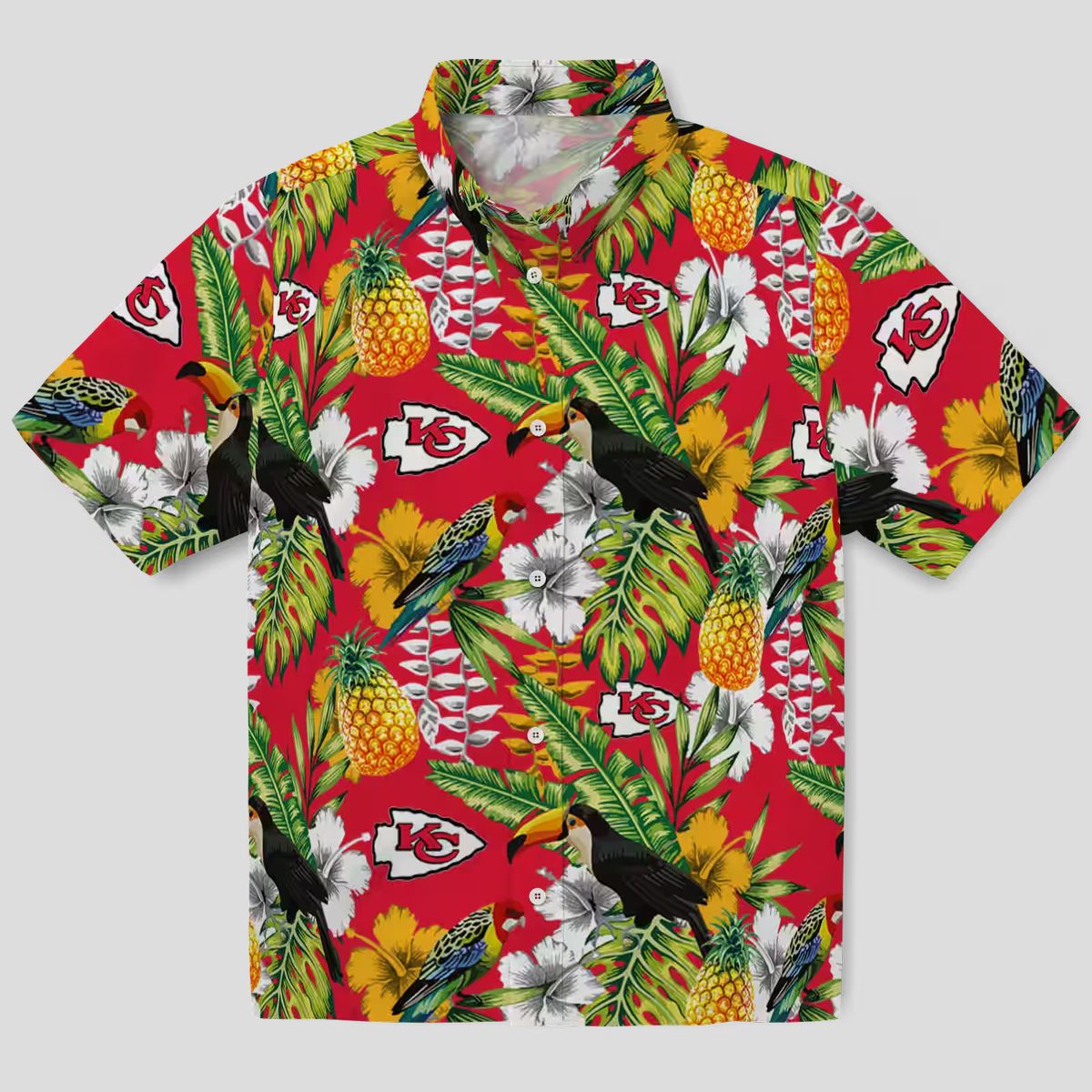 Kansas City Chiefs Aloha Hawaiian Shirt, Custom Tropical Red Green Toucan Shirt