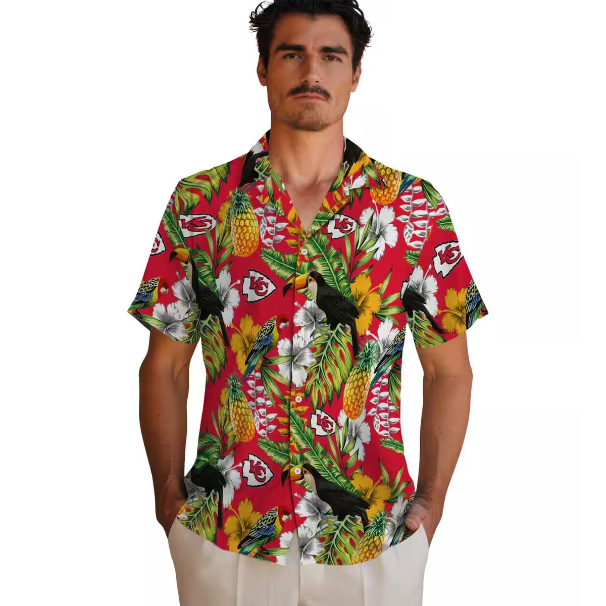 Kansas City Chiefs Aloha Hawaiian Shirt, Custom Tropical Red Green Toucan Shirt