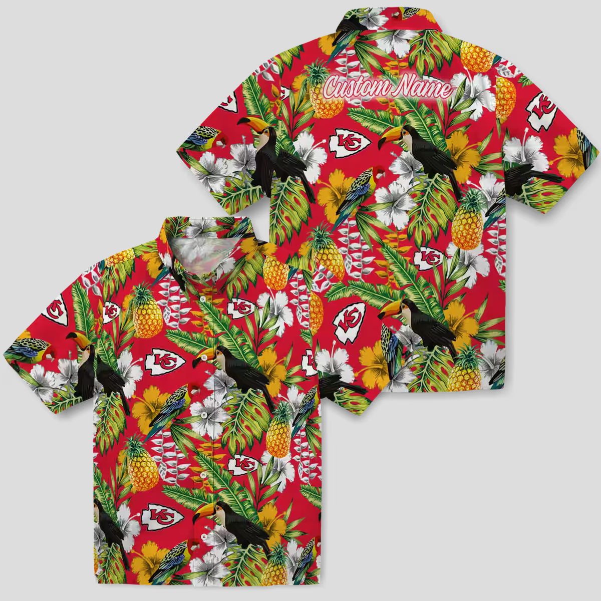 Kansas City Chiefs Aloha Hawaiian Shirt, Custom Tropical Red Green Toucan Shirt